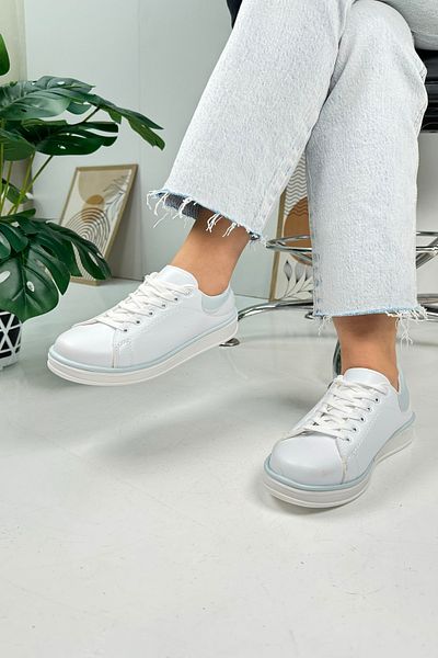 Nstil Pantofi de sport alb albastru pentru femei de zi cu zi, cu șireturi, confortabile, cu talpă groasă, 525 g
