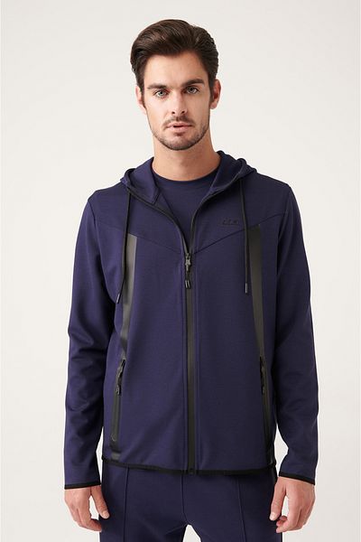 Avva Ανδρικό φούτερ με φερμουάρ Navy Blue Interlock με κουκούλα - A31y1202