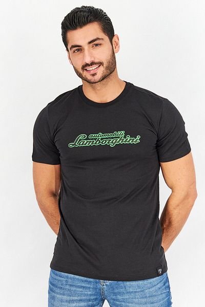 Lamborghini Men Crew Neck Short Sleeves Embossed Graphic T-Shirt, Black