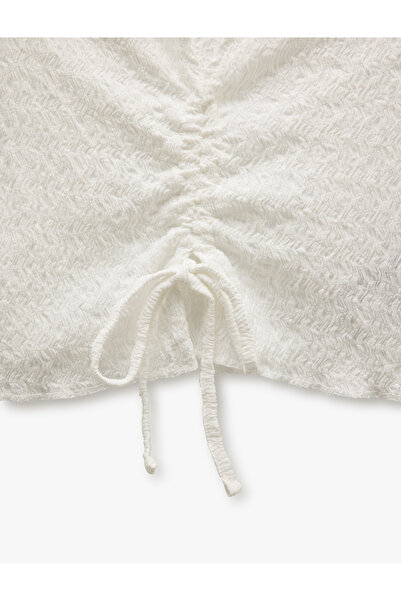 Koton Tie Detail V Neck Short Sleeve T-Shirt Crop T-Shirt