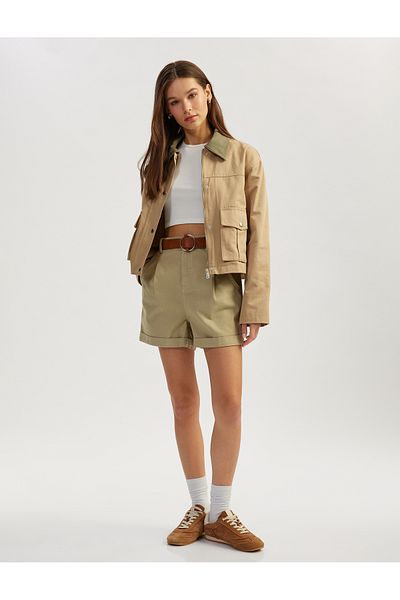 Koton Layered Leg High Waist Belted Chino Shorts