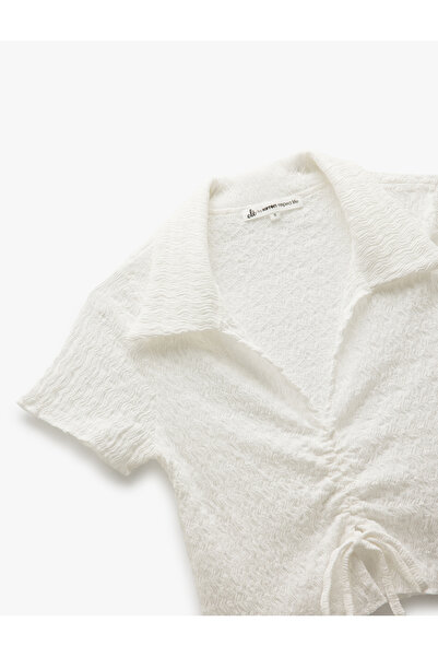 Koton Tie Detail V Neck Short Sleeve T-Shirt Crop T-Shirt