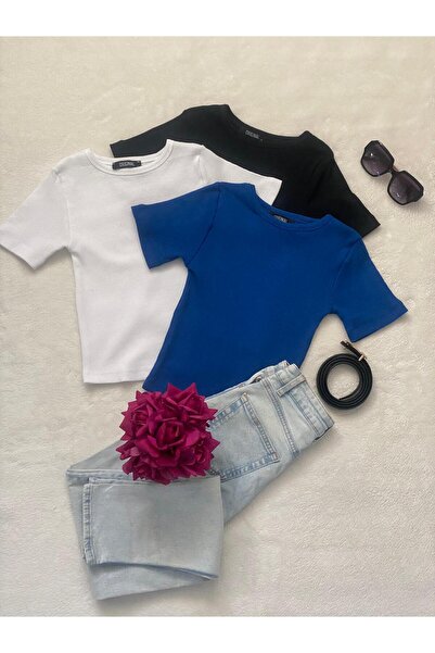 Wearflawless Γυναικείο μπλουζάκι με λαιμόκοψη 3 τεμαχίων από βαμβακερό πλεκτό...