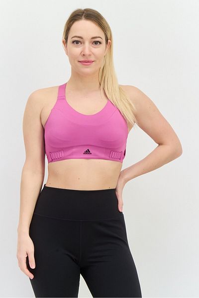 adidas Women Brand Logo Padded Running Sports Bra, Pink