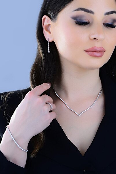 BARIŞ TAKI Kadın 925 Ayar Gümüş Pırlanta Montör Su Yolu Düğün Seti