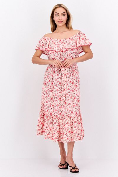 Nautica Women Floral Print Midi Dress, Peach Combo