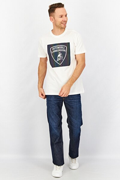 Lamborghini Men Crew Neck Short Sleeve Brand Logo T-Shirt, White