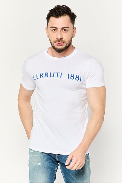 Cerruti 1881 Men Crew Neck Short Sleeve Brand Logo T Shirt, White