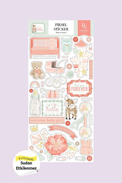 Piksel Grafik Pink Baby Girl Sticker - Baby Sticker