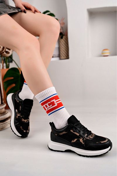 moda sara Pantofi sport de damă cu sclipici leopard negru