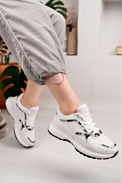 moda sara White Leopard Top Glitter Women's Sports Shoes