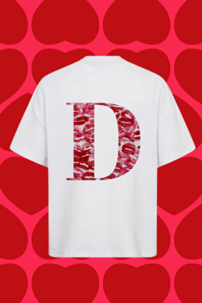 Dupe Design D Harfli Öpücük baskılı Oversize Unisex T-shirt