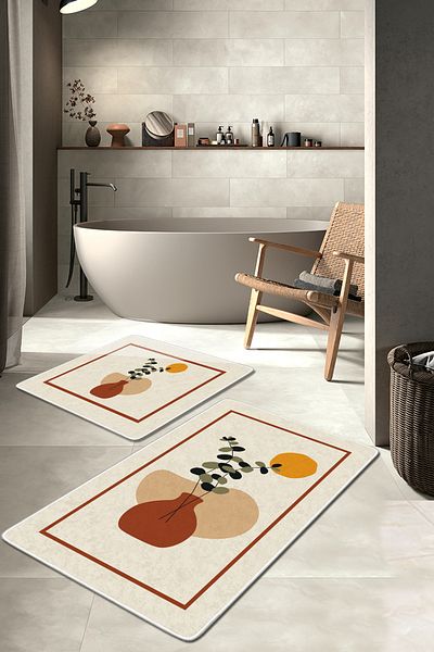 Filamente 2-Piece Non-Slip Based Washable Bath Mat - 60*100 cm and 50*60 cm