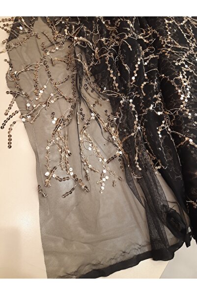 Safir Kumaş Payet Saçaklı Yumuşacık Abiyelik Dantel 2.5 Metre