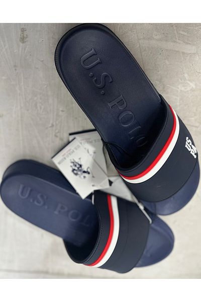 U.S. Polo Assn. Πόλο Ασν. Ανδρικές αθλητικές παντόφλες με μονό λουράκι Navy Blue Marine με σχέδιο - Rona Eva