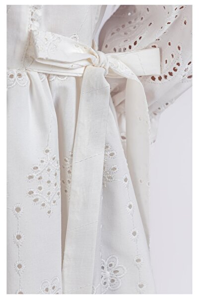 Zaziko Kids Kız Çocuk Uzun Kollu Kolları Lastikli Beli Ikili Kurdele Sutaşı Detaylı Elbise Elb.y2685-z