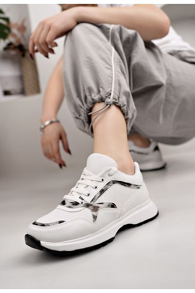 moda sara White Leopard Top Glitter Women's Sports Shoes