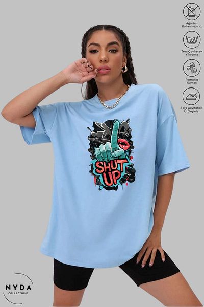 Nyda Collections Tricou cu mânecă scurtă oversize din bumbac imprimat unisex