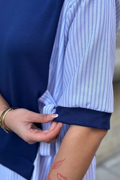 Ded COLLECTION Дамски модален комплект с къс ръкав - вързана риза, топ и панталон