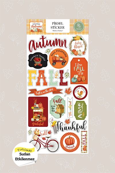 Piksel Grafik Autumn Themed Sticker, Autumn Sticker