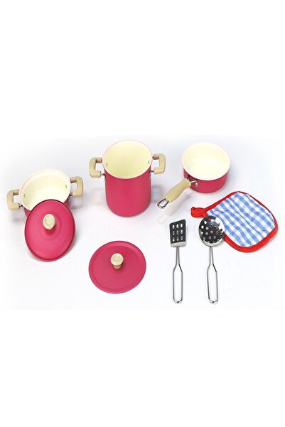 ROZİTOYS Vardem 8-Piece Pink Enamel Pot Pan Set 1818-6A
