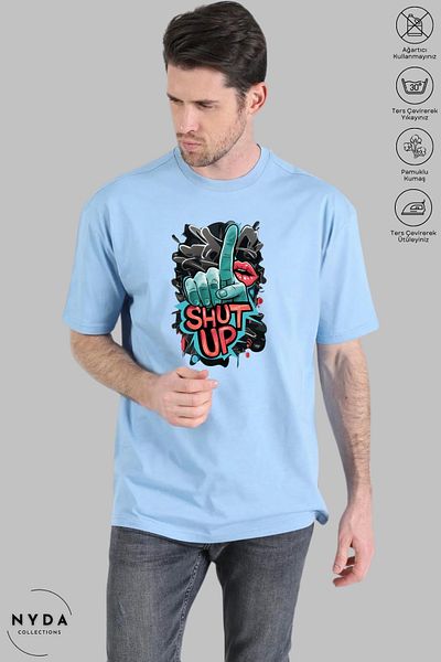 Nyda Collections Tricou cu mânecă scurtă oversize din bumbac imprimat unisex