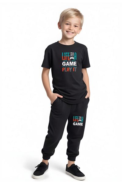 YA KO KİDS Set de sus și de jos cu mânecă scurtă pentru băiat cu imprimeu Life is Game
