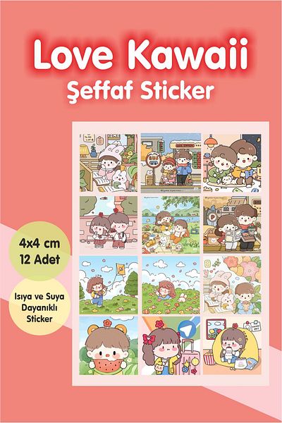 Piksel Grafik Σετ αυτοκόλλητων Love Kawaii Διαφανές Αδιάβροχο - Planner Laptop Phone Notebook