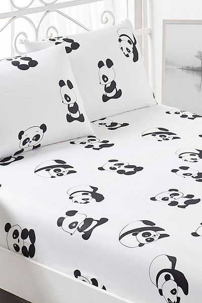 Eponj Home Double Fitted Sheet Set B&W Panda