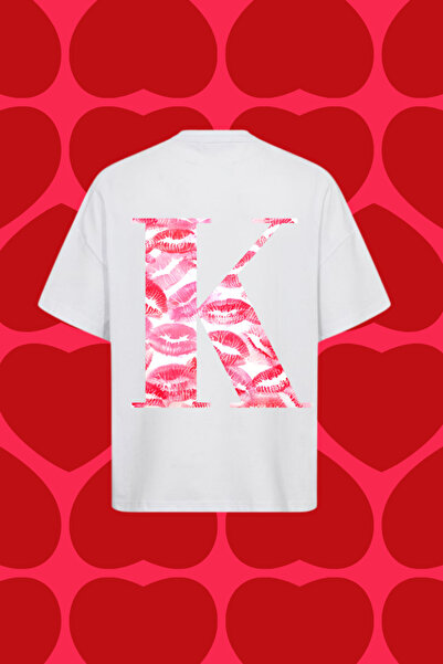 Dupe Design K Harfli Öpücük Baskılı Oversize Unisex T-shirt