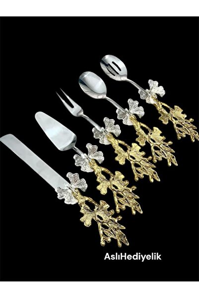 Aslı Hediyelik 5'li Kelebek Saplı Gümüş Servis Sunum, Salata, Makarna, Pasta ...
