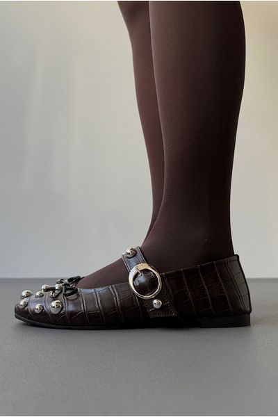 Mupa Shoes Brown Color Crocodile Patterned Women's Ballerinas