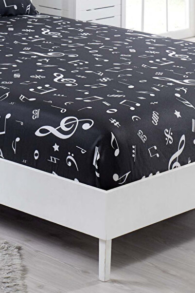 Eponj Home Double Fitted Sheet Set B&W Melody Black