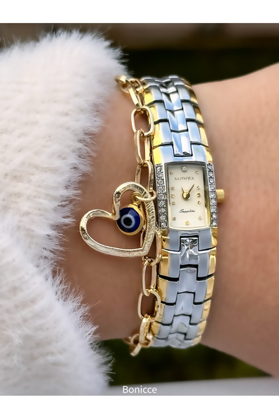 Almera GOLD-GÜMÜŞ Çelik Kordon Vintage Minimal VIP Tasarım Kadın Kol Saati Ka...