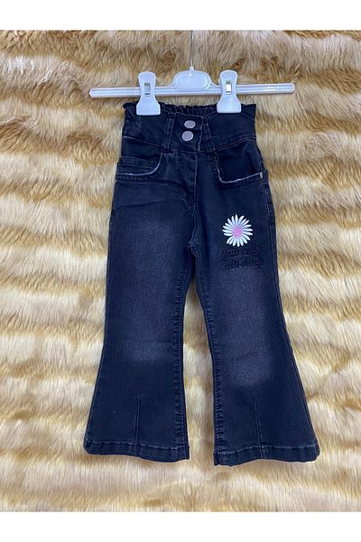 skycott pantaloni negri model spaniol pentru fete cu broderie margarete si slogan