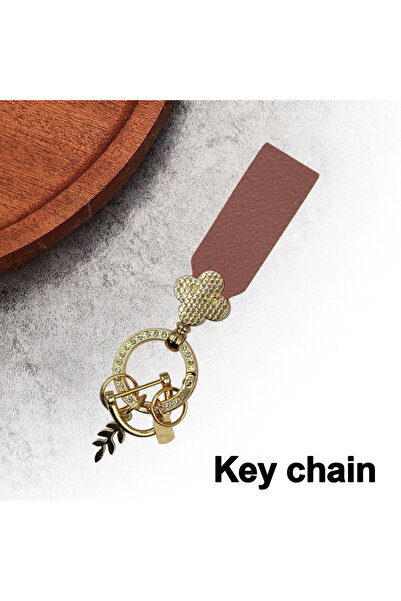 Generic سلسلة مفاتيح فاخرة بحلقة معدنية وحزام من الجلد الصناعي وتصميم ماسي - ...