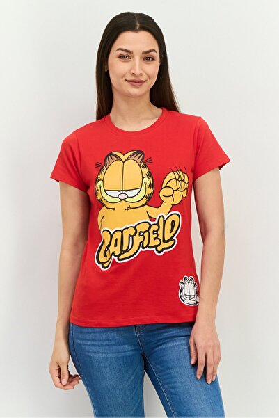 NİCKELODEON Women Round Neck Short Sleeve Garfield T-Shirt, Red
