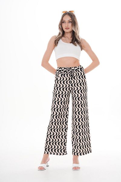 ŞİMAL Women's Ribbon Pattern Wide Leg Trousers 250026   -