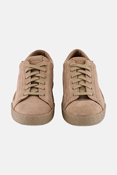 CLARKS Women Lace Up Sneakers, Dark Beige
