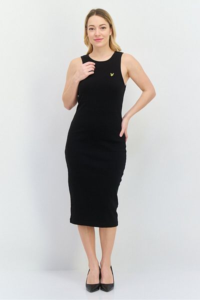 Lyle & Scott Women Embroidered Logo Midi Dress, Black