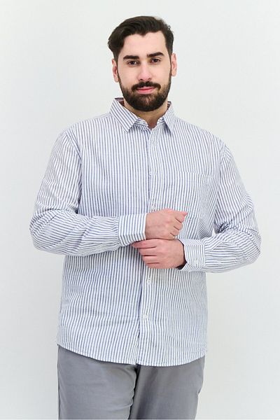 Algspar Men Regular Fit Long Sleeves Stripe Casual Shirt, White