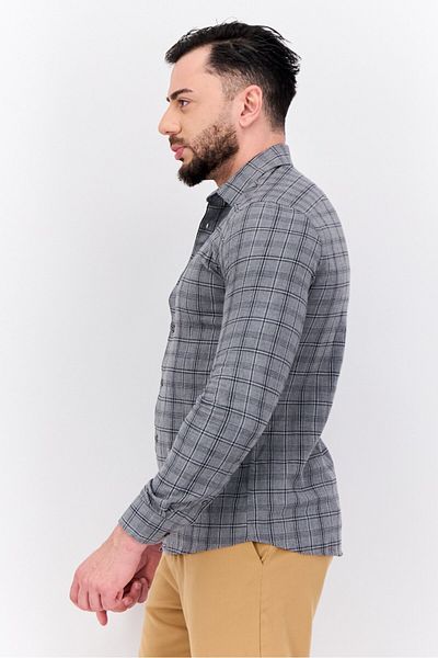 Jules Men Slim Fit Plaid Long Sleeves Louis Casual Shirt, Grey