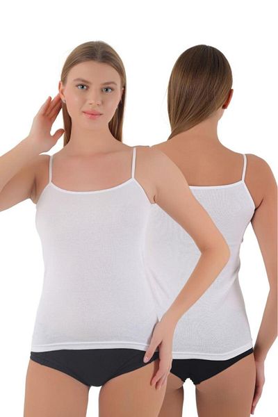 CENNETOĞLU Women's White 6 Pieces Rope Strap Tank Top 100% Cotton Special Packaged Package