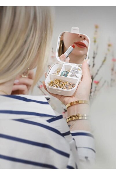 YDGR صندوق مكياج صغير مع مرآة - منظم المجوهرات