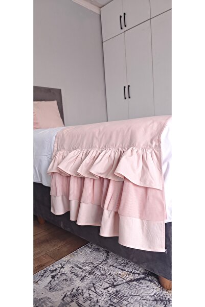 Homerz Yatak Runner & Tek Kişilik Fırfırlı Tüllü Pudra Pembe 60 x 170 1 Adet Yastık 50 x 70