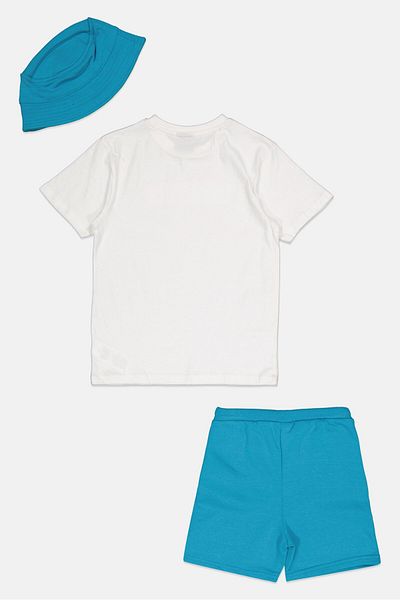 NAUTICA COMPETITION Kids Boy 3 Pieces Brand Logo T-Shirt And Short With Bucket Hat Set, White