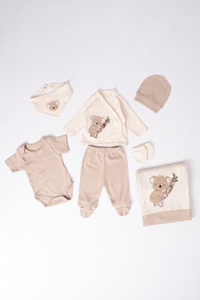 Belemir Kids Koala Nakışlı 7'li Organik Hastane Çıkışı Seti (0-3 AY)