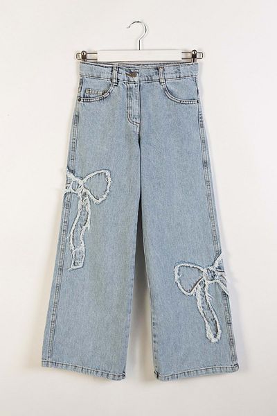 wakawakakidsstore Pantaloni de blugi pentru fete cu broderie cu stele - 4-5 ani |   Talie înaltă, picior lat