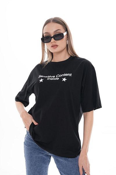 ŞİMAL Women's Print Detailed Crew Neck Oversize T-Shirt 250100   -