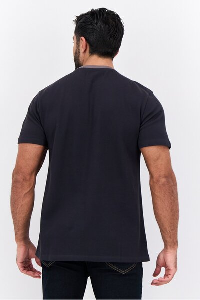 French Connection Men Crew Neck Short Sleeve Textured T-Shirt, Dark Navy